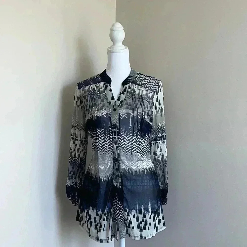 PerSeption Concepts Sheer Button Down Roll Sleeve Blouse.​​